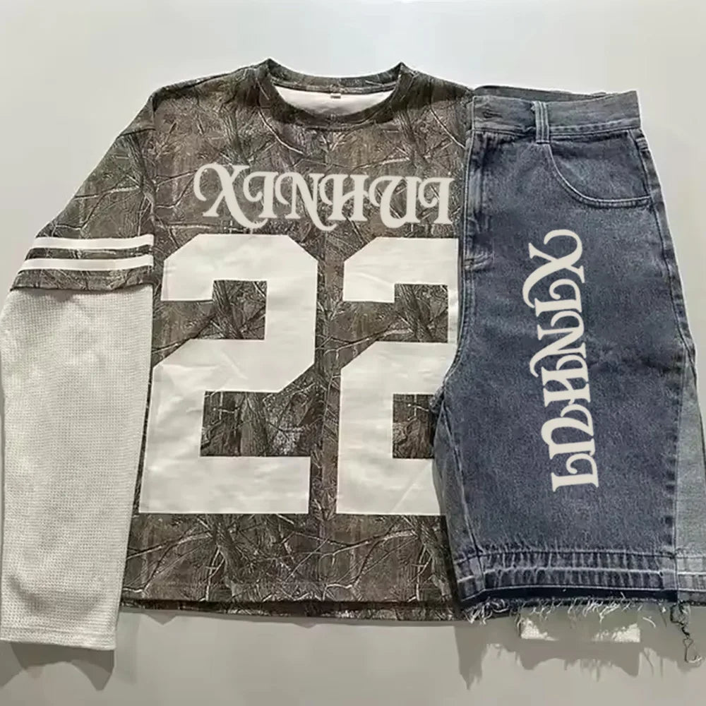 Factory Custom Sublimation Print T Shirt Waffle Knit Camo Double Long Sleeves Shirts Thermal Jersey T-shirts Men