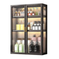 2-Tier Metal Wall Cabinet White Transparent with 2 Doors Spice Storage Rack for Kitchen or Bathroom Wall Hanging Lockers