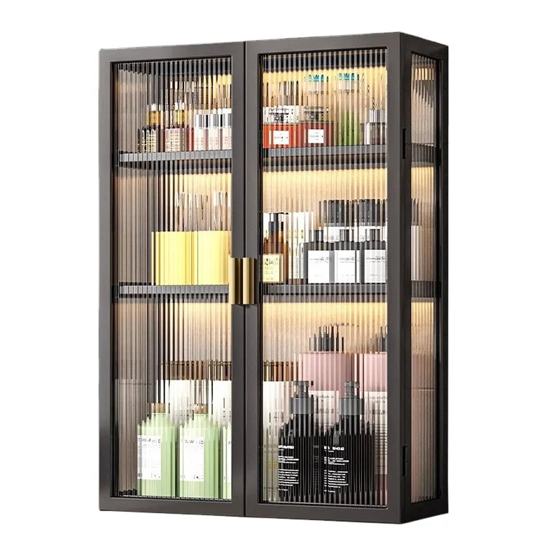 2-Tier Metal Wall Cabinet White Transparent with 2 Doors Spice Storage Rack for Kitchen or Bathroom Wall Hanging Lockers