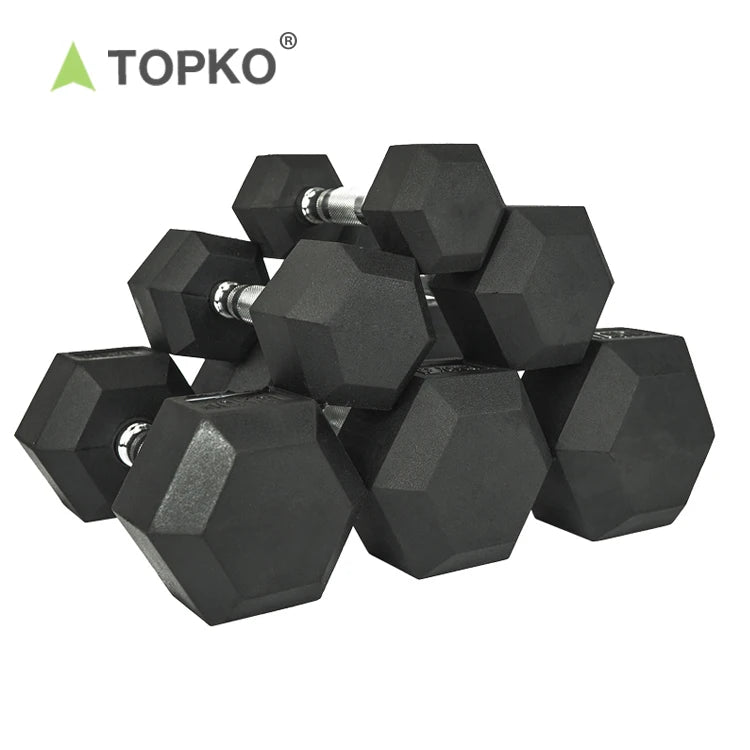 TOPKO Popular Customize Rubber Encased Exercise & Fitness Hex Dumbbell