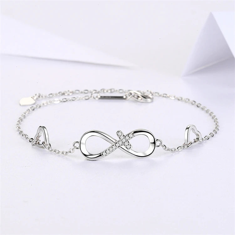 Fine Jewelry Cross Infinity Charm 925 Sterling Silver Cubic Zirconia Bracelet For Women Girls Gifts