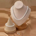 PFT Sell 8mm Imitation Pearl Necklace Bracelet Earrings Three Piece Set Fashionable Women's Pearl Jewelry Set Wholesale MegaBDM