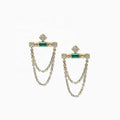 LOZRUNVE 925 Sterling Silver 18k Gold Plated Emerald Baguette Ear Chain Earring