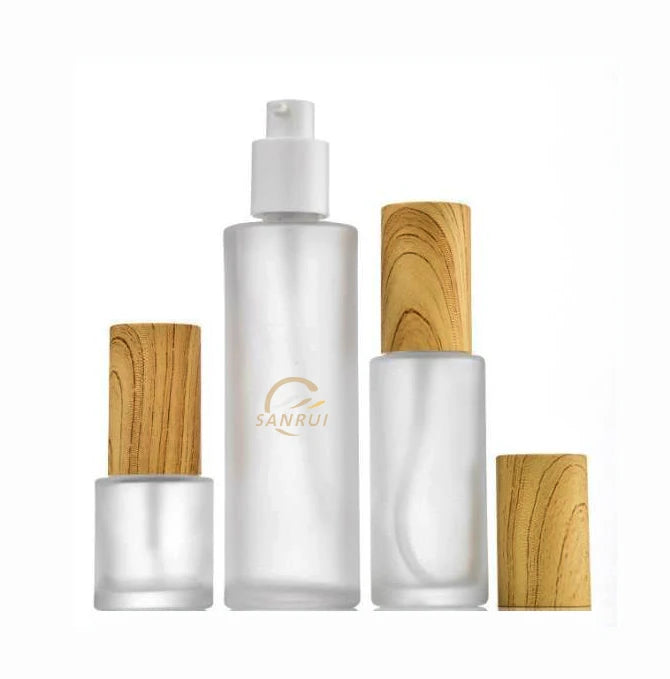 20ml 30ml 50ml 100ml Frosted Round Cylinder Glass Perfume White Spray Bamboo Cap Bottles