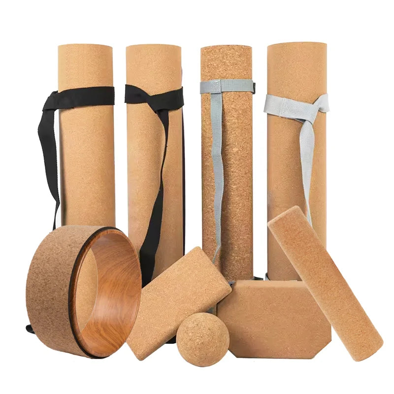 Factory Supply Natural Organic 4mm 5mm 6mm TPE Non Slip Anti Slip Eco Friendly Fitness Cork Yoga Pilates Mat Yoga Block Set