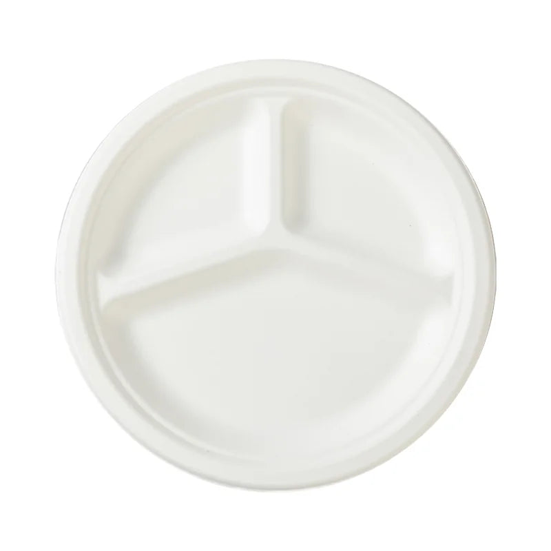 Three Biodegradable Dinner Plates From Sugarcane Residue Eco-Friendly Disposable for Camping Made of Bagasse