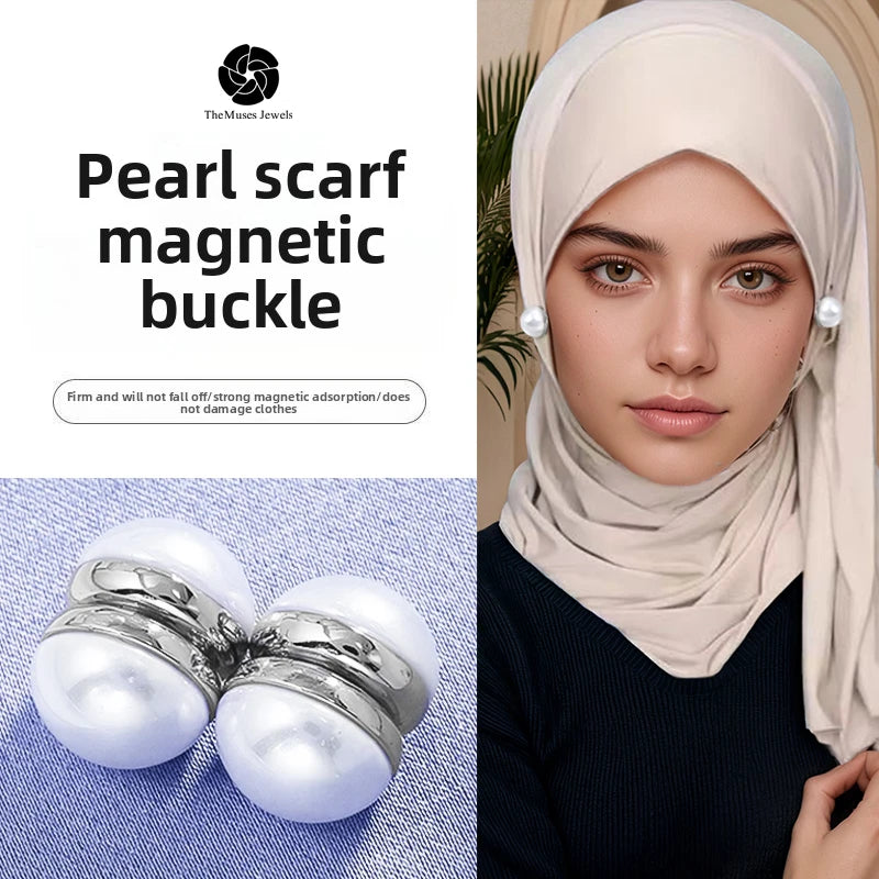 Magnetic Pearl Jewelry Brooch Fashionable Earrings and Scarf Hijab Accessories with Therapy Effect for Muslim Women