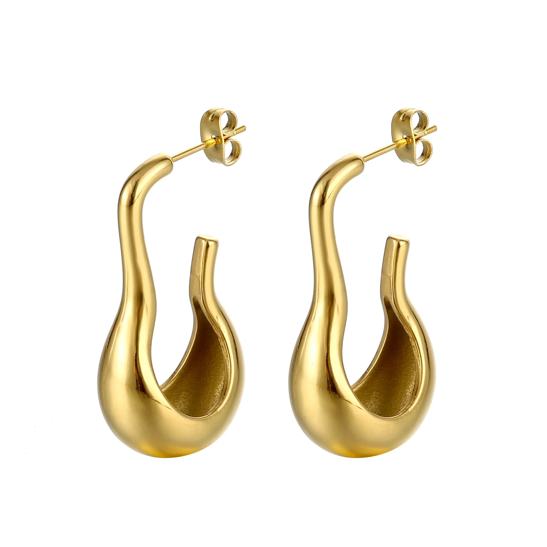 2022 New Arrived 18k Gold Plated Stainless Steel Irregular Shape Designer Earrings Popular Brand Hollow Hook Earring for Women