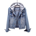 Women Denim Coat Hooded Single Breasted Button Jackets Hooded Patchwork Outerwear Solid Pockets Streetwear
