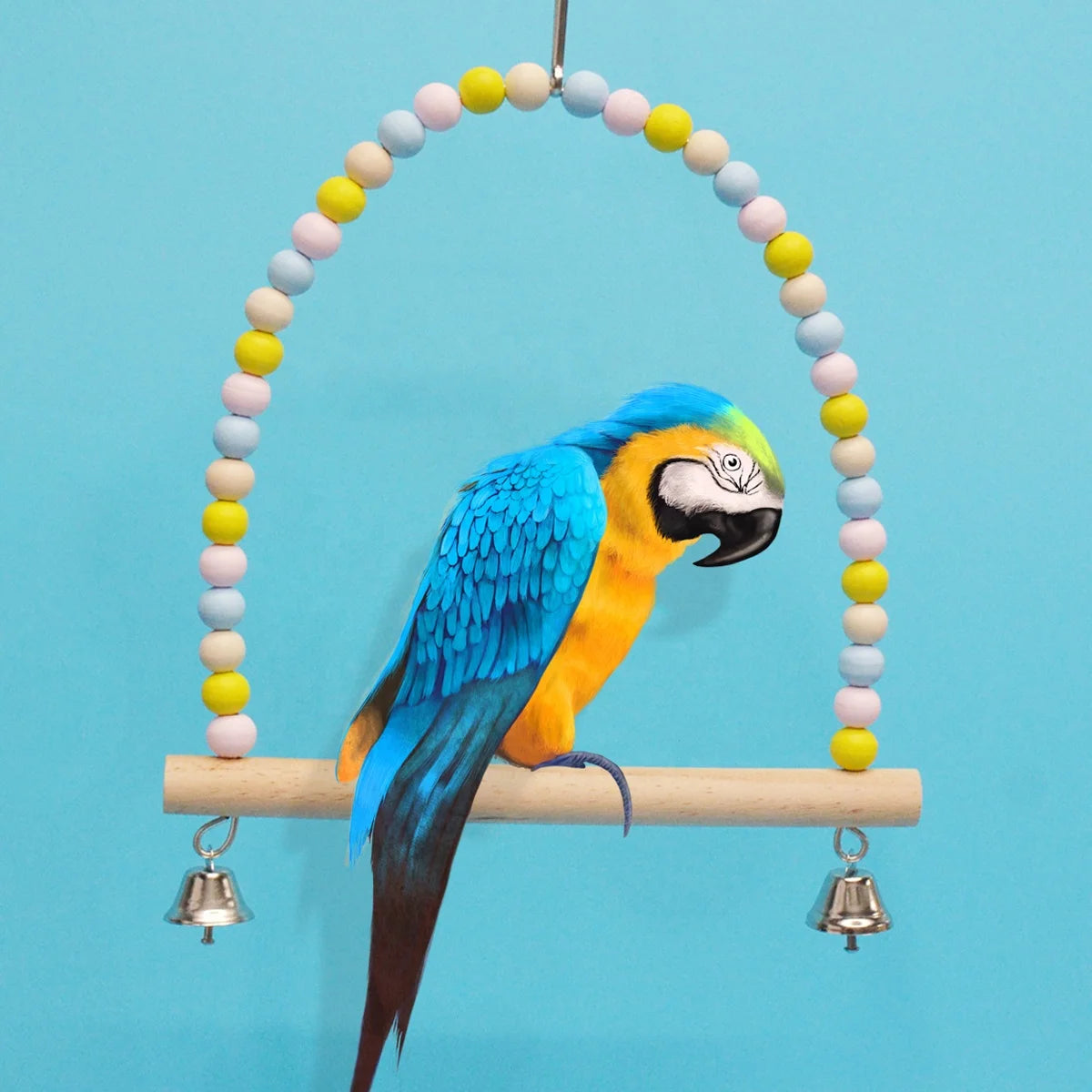 MIDEPET Simple Style Wooden Bird Swing Perch Parrot Hanging Toy for Small Sized Birds