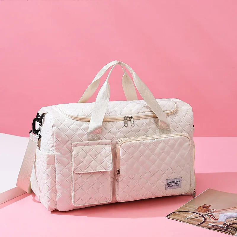 Quilted Weekender Travel Yoga Bag Dry Wet Waterproof Luggage Holder Duffel Bag with Front Zipper Pocket Shoe Compartment