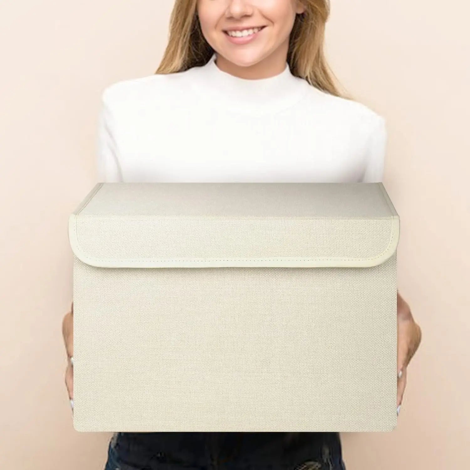 New Design Large Capacity Storage Containers Foldable Linen Fabric Storage Bin Cube Organizer Basket Storage Box with Handle