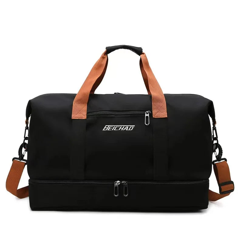 Custom Logo Waterproof Gym Bag Large Capacity Travel Duffle Bag with Trolley Sleeve & Wet/Dry Separation for Men & Women