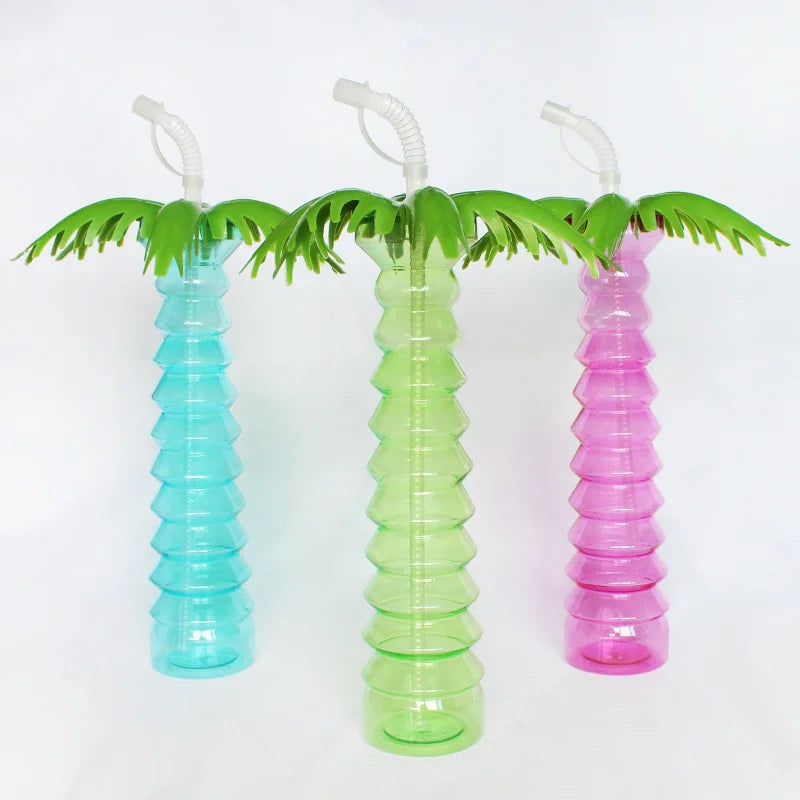 Wholesale Coconut Tree Plastic Straw Bottle Juice Milk Tea Takeaway Packaging Plastic Bottle 500ml