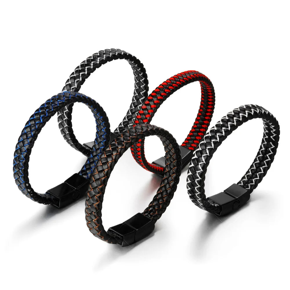 Minimalist Black/Red Rope Bracelets Accessories Alloy Charms Custom Simple Vintage Braided Single Leather Bracelet