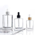 Flat Rectangle Glass Bottle with Gold Sliver Lid Dropper Luxury 15ml 30ml Empty clear Glass square Dropper Bottle for Eye Serum
