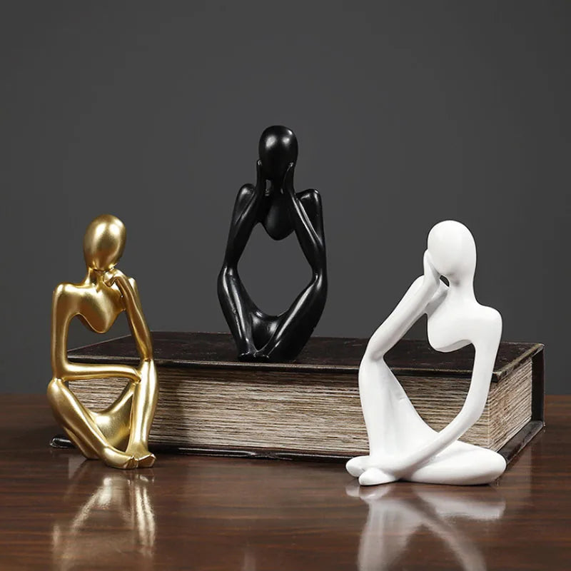 Thinker Statue Abstract Resin Sculpture Mini Art Decorative Desk Figurine Thinker Figures Office Bookshelf Home Decoration