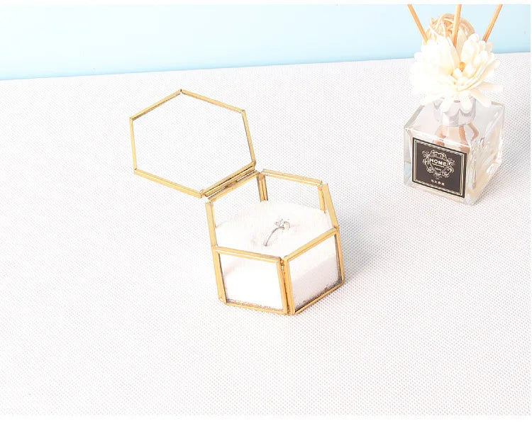Wholesale Luxury Copper & Mini Glass Six Sided Flap Geometry Jewelry Storage Box Premium Packaging for Exclusive Jewelry Boxes