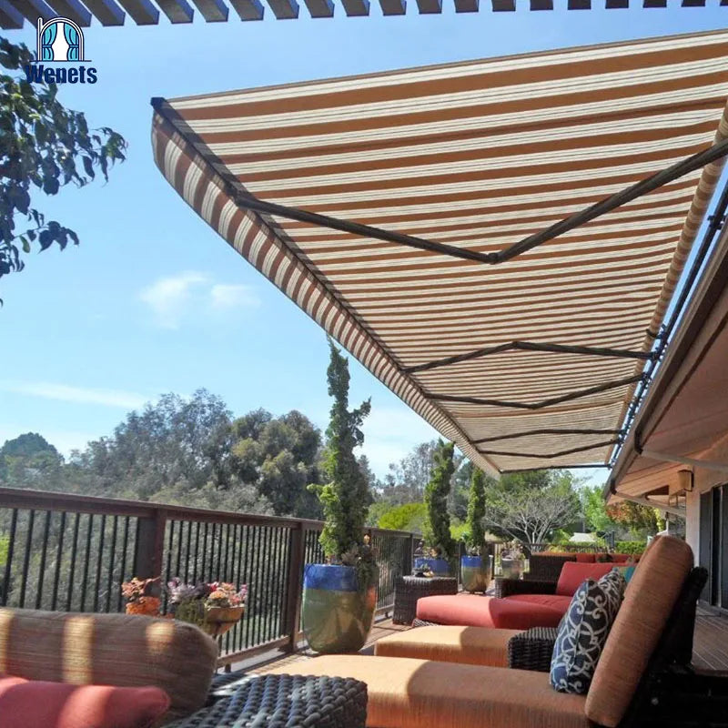 Electric Retractable Cassette Motorized Awning with LED Light Retractable Arm Awning
