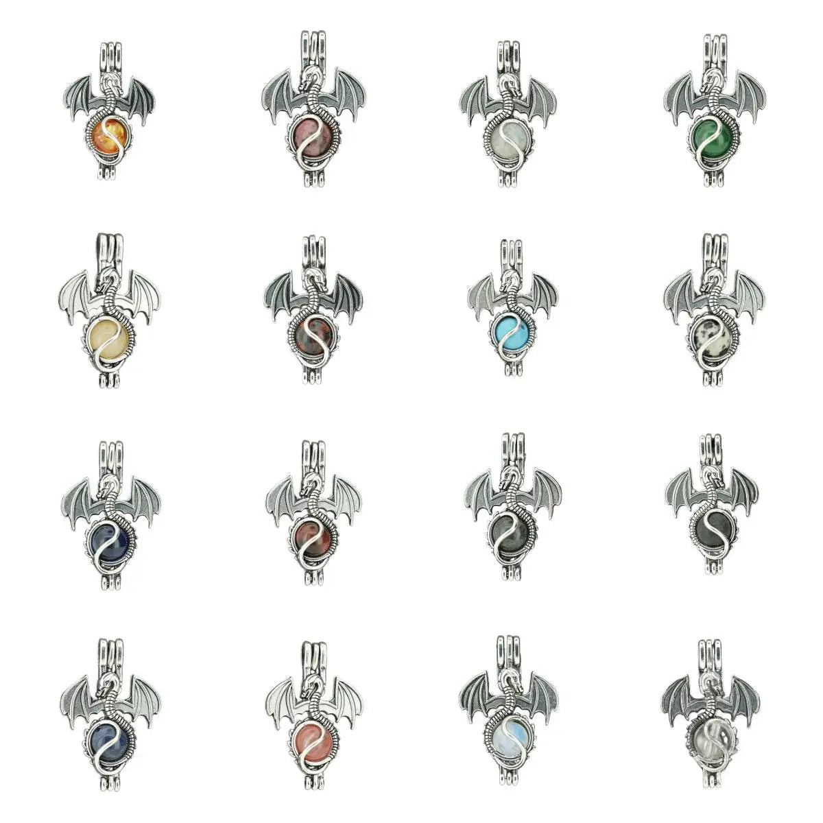 Unique Design Stainless Steel Framework Natural Stone Charm Pterosaur Gemstone Pendant