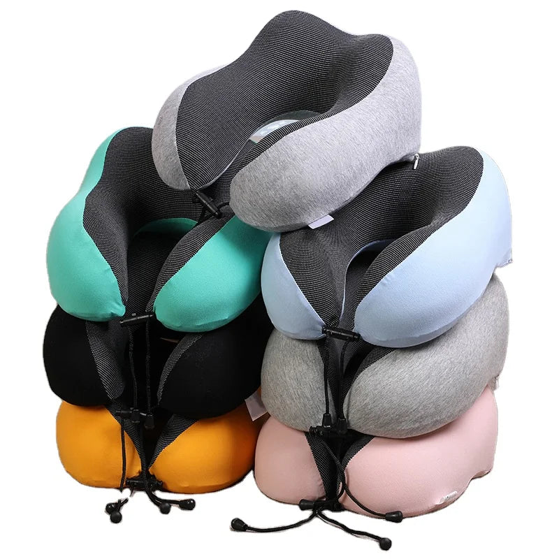 Wholesale Memory Cotton U-shaped Pillow U-shaped Aircraft Travel Neck Pillow Travel With Eye Mask and Earplugs in Side Pocket