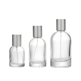Wholesale Luxury Crimp Neck Glass Perfume Spray Bottle Round Shape Empty Perfume Bottles 30ml 50ml 100ml With Pumps