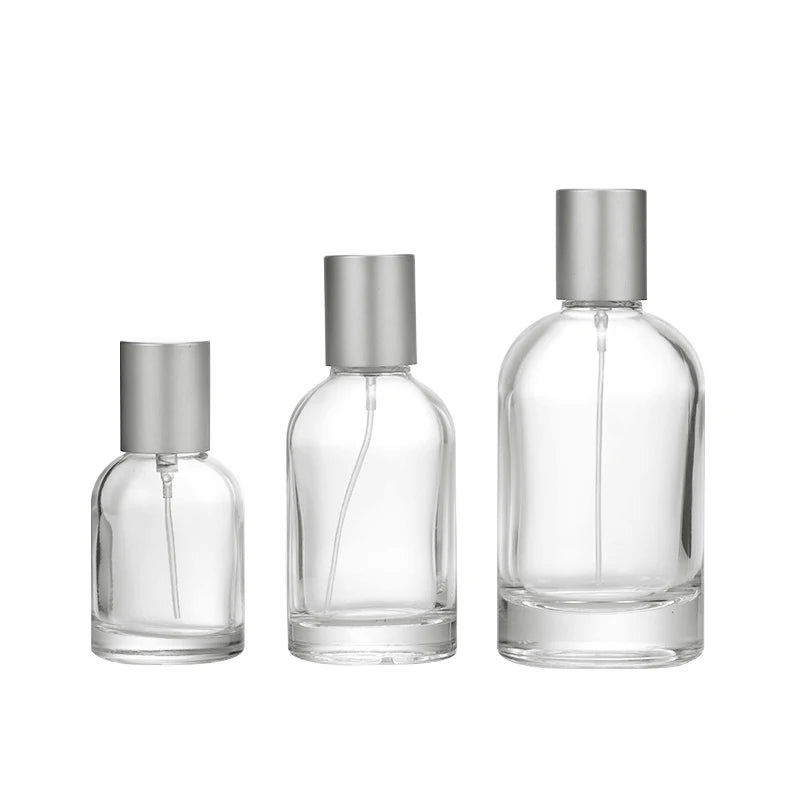 Wholesale Luxury Crimp Neck Glass Perfume Spray Bottle Round Shape Empty Perfume Bottles 30ml 50ml 100ml With Pumps