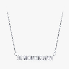 Ailmay Transparent Trapezoidal Zircon Rectangle Pendant Necklace for Women Fine Elegant 925 Sterling Silver Wedding Jewelry
