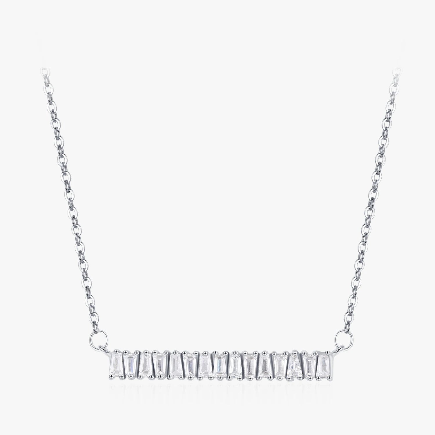 Ailmay Transparent Trapezoidal Zircon Rectangle Pendant Necklace for Women Fine Elegant 925 Sterling Silver Wedding Jewelry