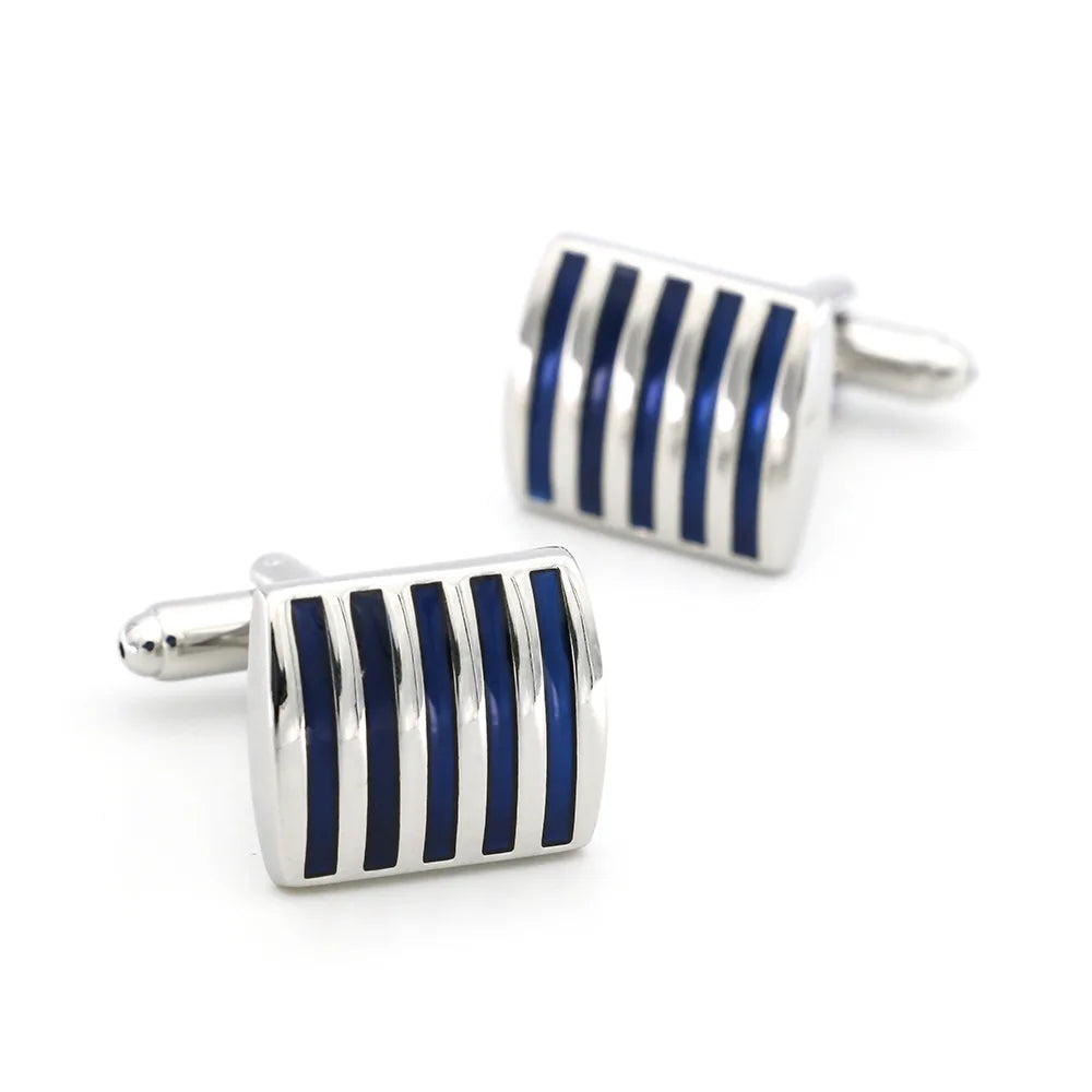 Factory in Stock Funny Cool Blue Striped Enamel Metal Copper Wedding Cufflinks for Men Wholesale