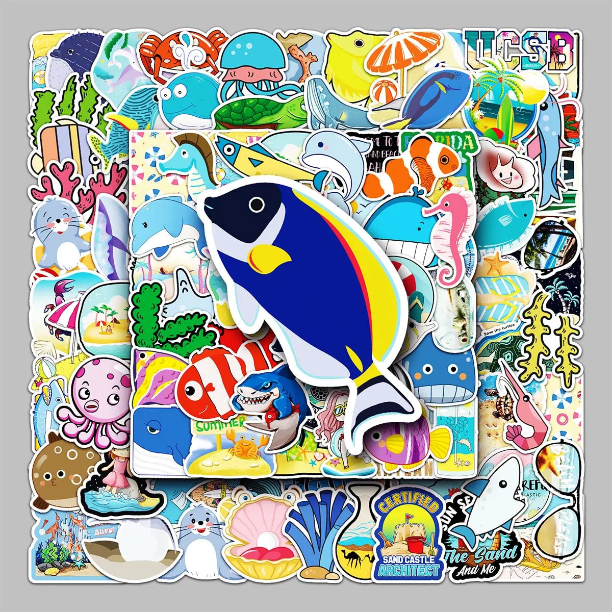 100PCS Factory Wholesale Sea Creatures Cute Creative Ocean Series Stickers Guitar Refrigerator Desktop Personality Stickers