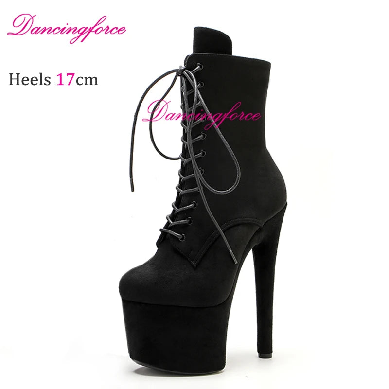 Wholesale Custom 17Cm 7Inches Faux Suede Nightclub Stripper High Heels Ankle Boots Popular Black  Exotic Pole Dance Shoes Women