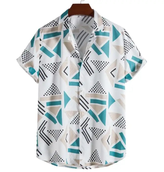 Hot Sales Summer Men's Beach Shirt Fashion Geometric Pattern Printing Casual Hawaii Short Sleeve Shirts