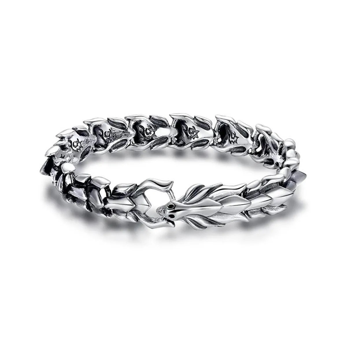 Retro Viking Dragon Scale Cuban Link Chain Mens Stainless Steel Simple Keel Bracelet Jewelry Gift