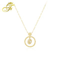 Chinese Gold Jewelry Fine Link Chain Necklace with Zircon Pendant for Wedding or Gift Reflecting Asia Fashion