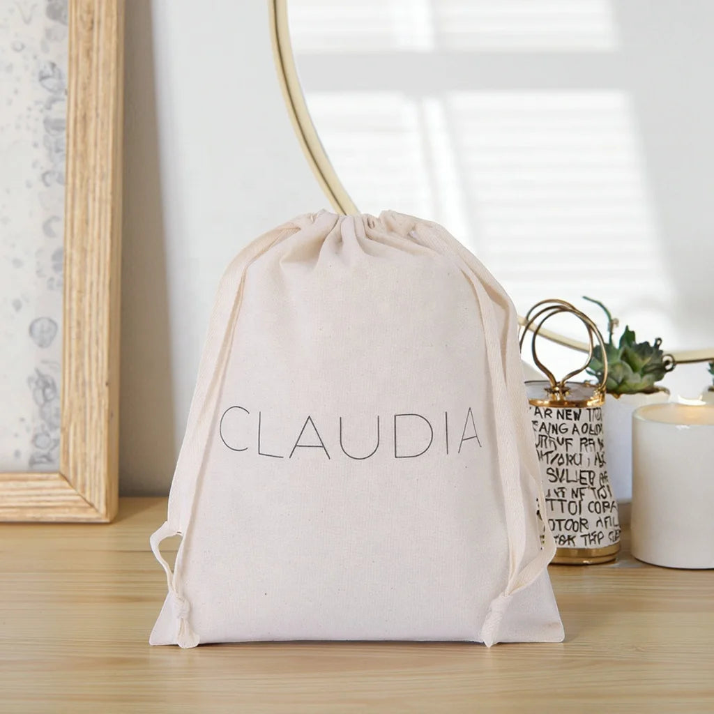 Custom Logo Reusable Eco Friendly Thin Cotton Muslin Drawstring Gift Packing Cosmetic Pouch Bag