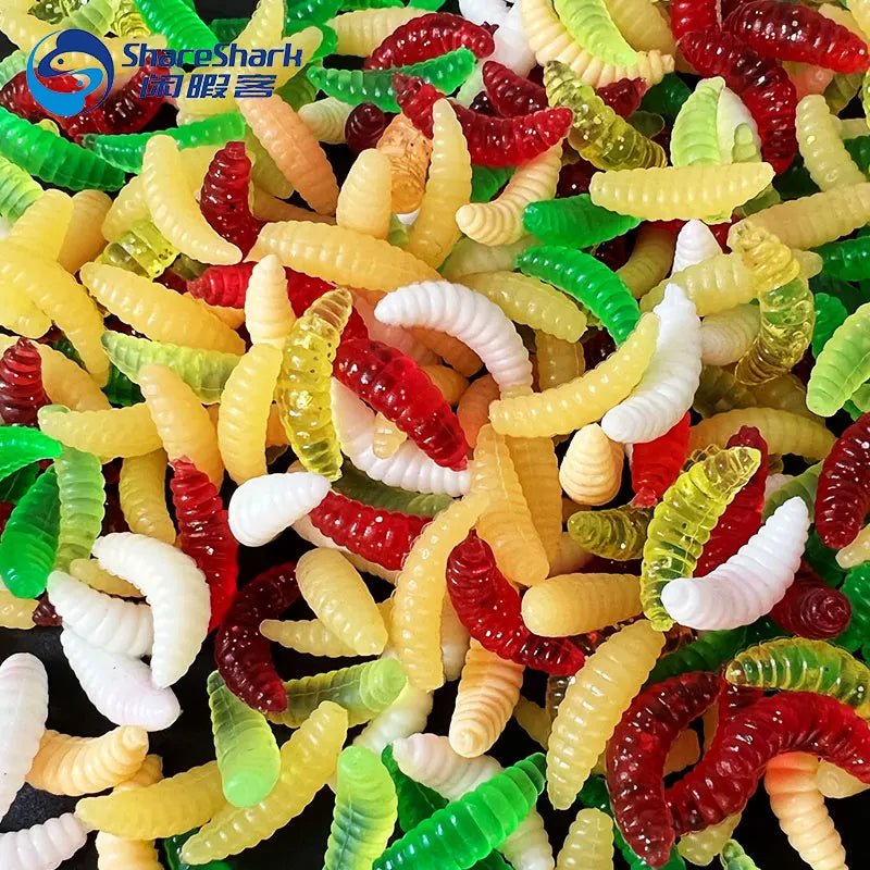 50PCS 2cm 0.3g Artificial Soft Maggot Grub Baits Bread Worms Fishing Lure Smell Carp Tackle Worm Bait