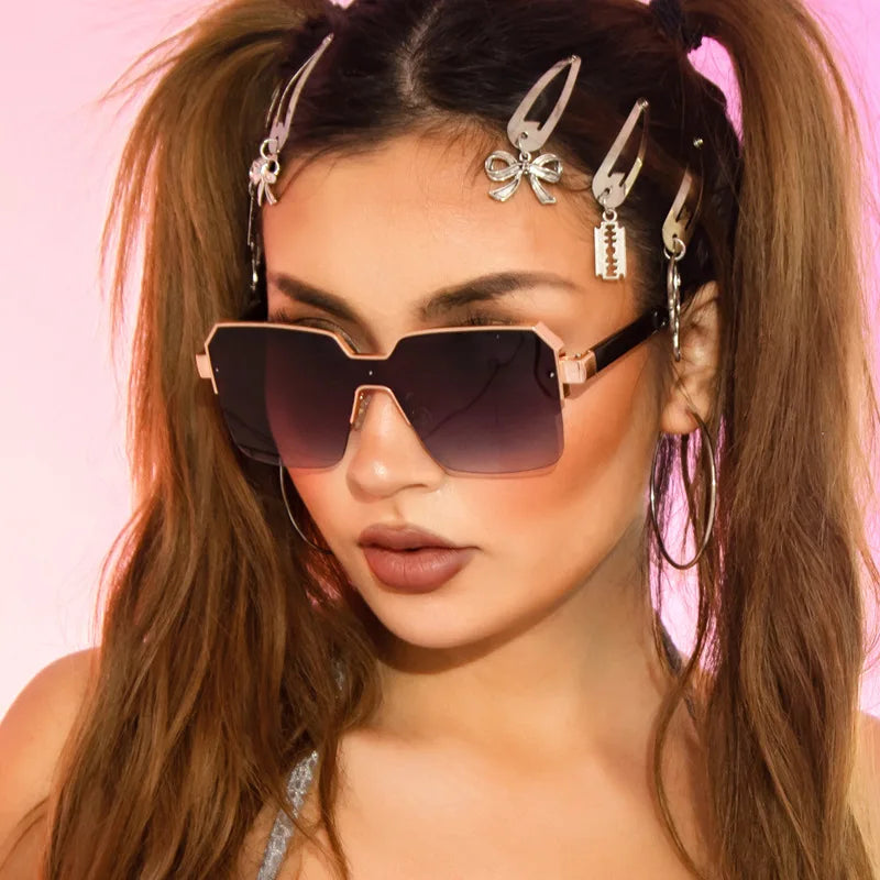 Fashion Luxury Oversize Big Square PC Metal Frame HD Gradient UV Protection Women Sunglasses for INS Trendy Stylish Ladies Girls