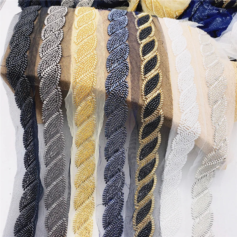 Beaded & Embroidered  Trim for Bridal Wedding  Craft for Diy Garment