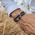 Fashion Simple Natural Stone Bead Black Lava Stone Turquoise Cross Charm Bracelet Set for Men