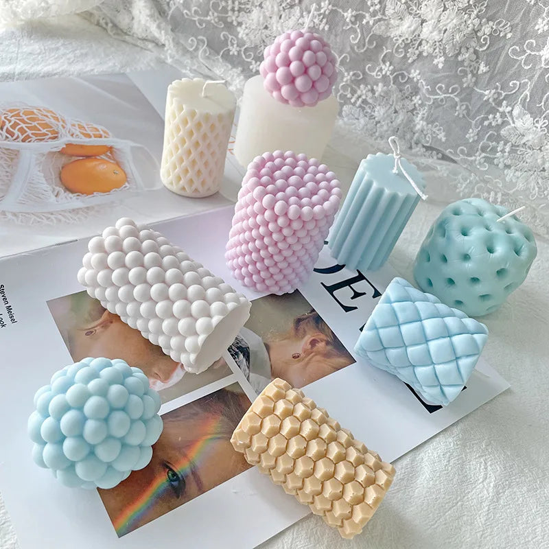 Factory Low Price 9 Design Geometry Sphere Handmade Candle Making Silicone Molds Cylindrical Honeycomb Candle Mold