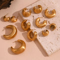 Hollow Out Matte Gold Plated Hoop Earring Tarnish Free Jewelry Waterproof Stainless Steel Jewelry