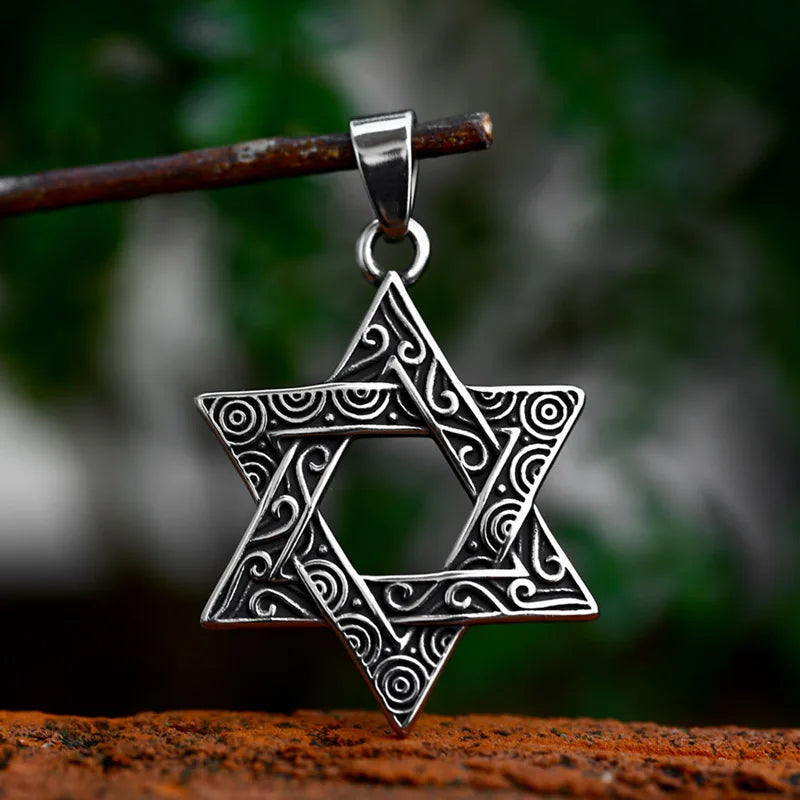 SS8-1177P 316L Stainless Steel Hexagram Star Pendant for Men Charm Vintage Party Jewelry