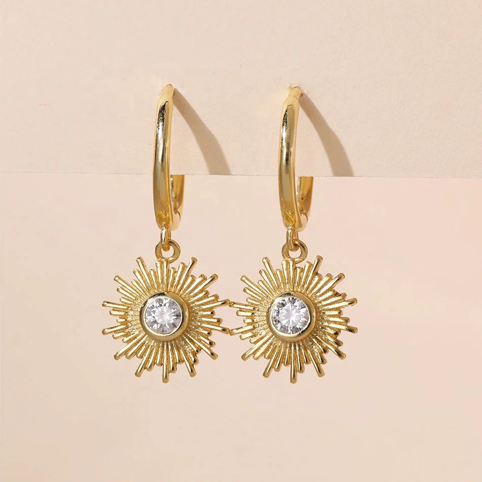 Nagosa 18k Gold Vermeil starburst Earrings Custom 925 Sterling Silver Hoop Jewelry for Women