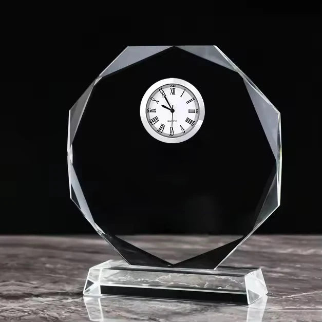 Wholesales Blank Office Desktop Decorations Business Clock Souvenirs Clear Round K9 Crystal Trophy Award