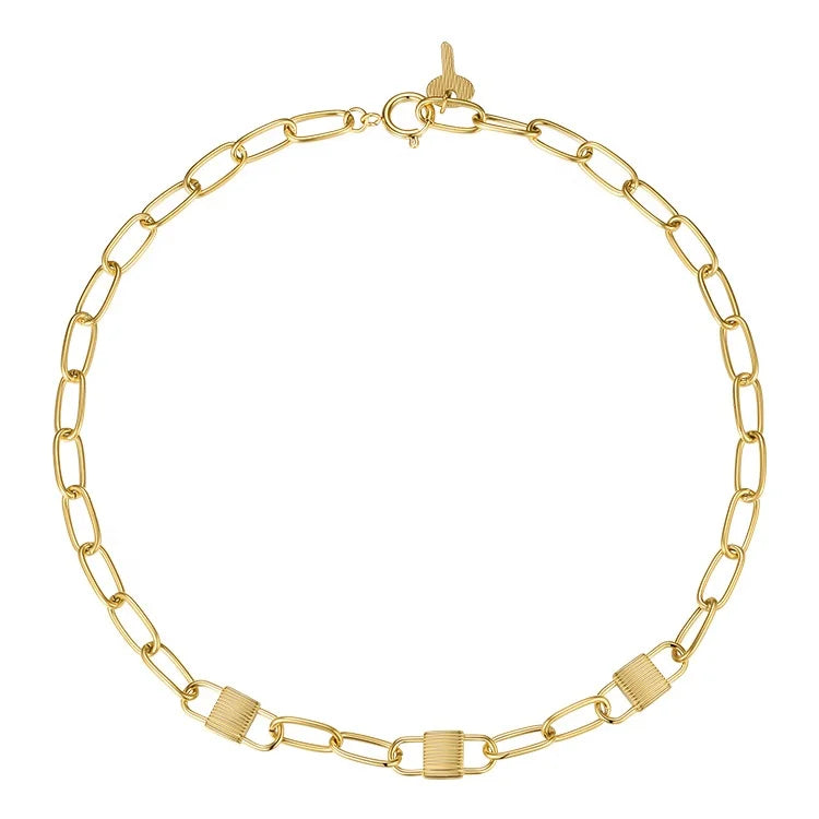 Latest High Quality 18K Gold Plated Stainless Steel Jewelry Lock Necklace Key Pendant Fashion Personality Necklace P203172