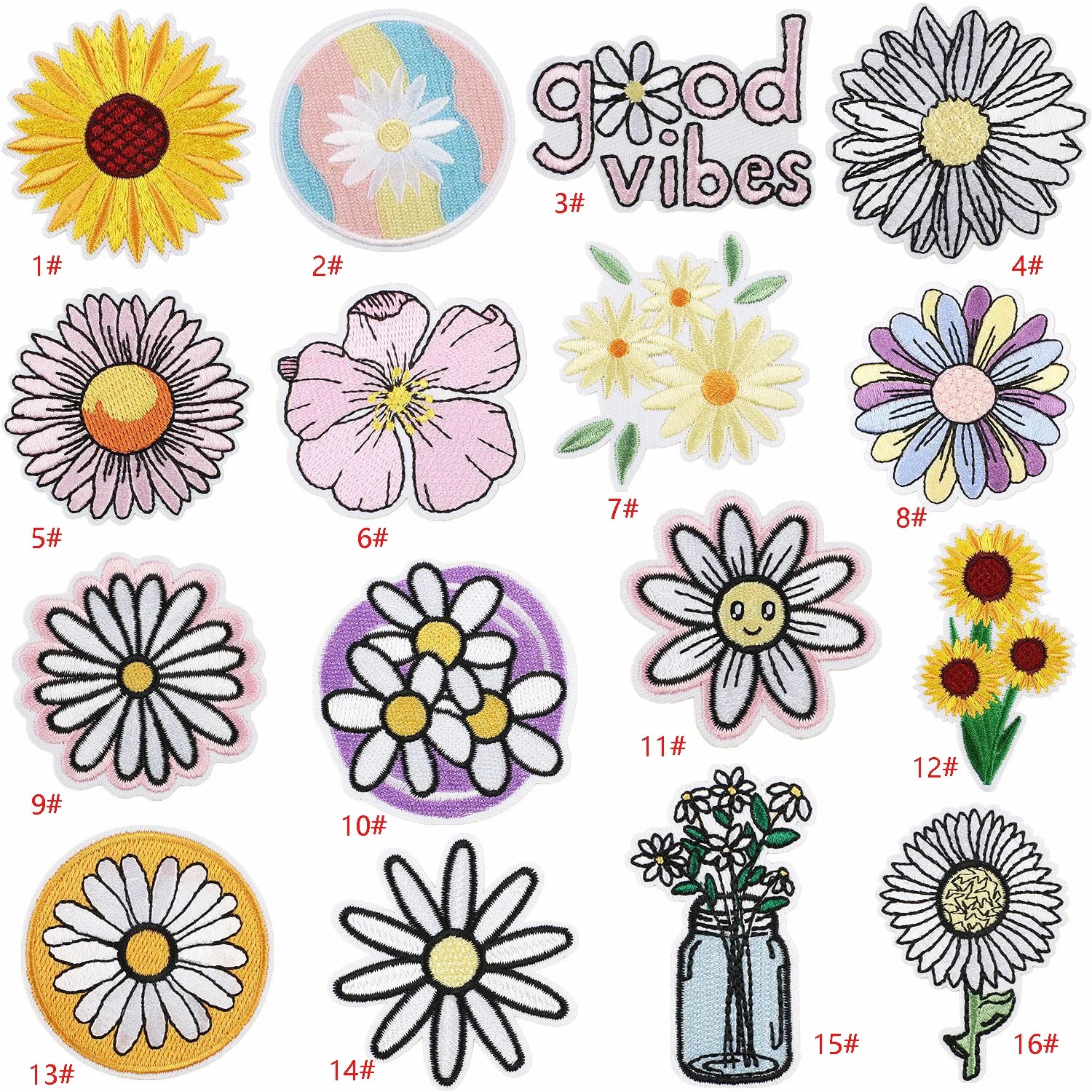 New Design Various Sunflower Colors Embroidered Flower Iron Patches for Kids Clothes Garments Hat