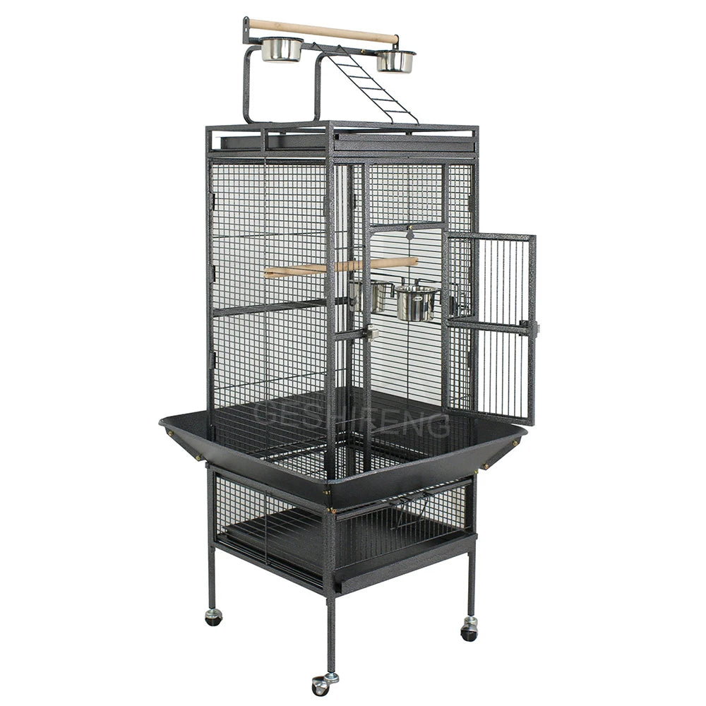 High Fashion Large Bird Cage Used for Large Birds Play on Top Iron Birdhouse With 4 Wheels 2 Station Rods 4 Food Basins 1 Tray