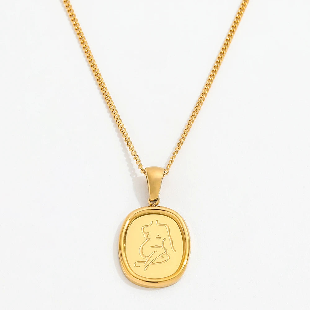 Joolim Jewelry Women Engraved Women Figure Pendant Necklace 18k Gold Plated Necklace MegaBDM