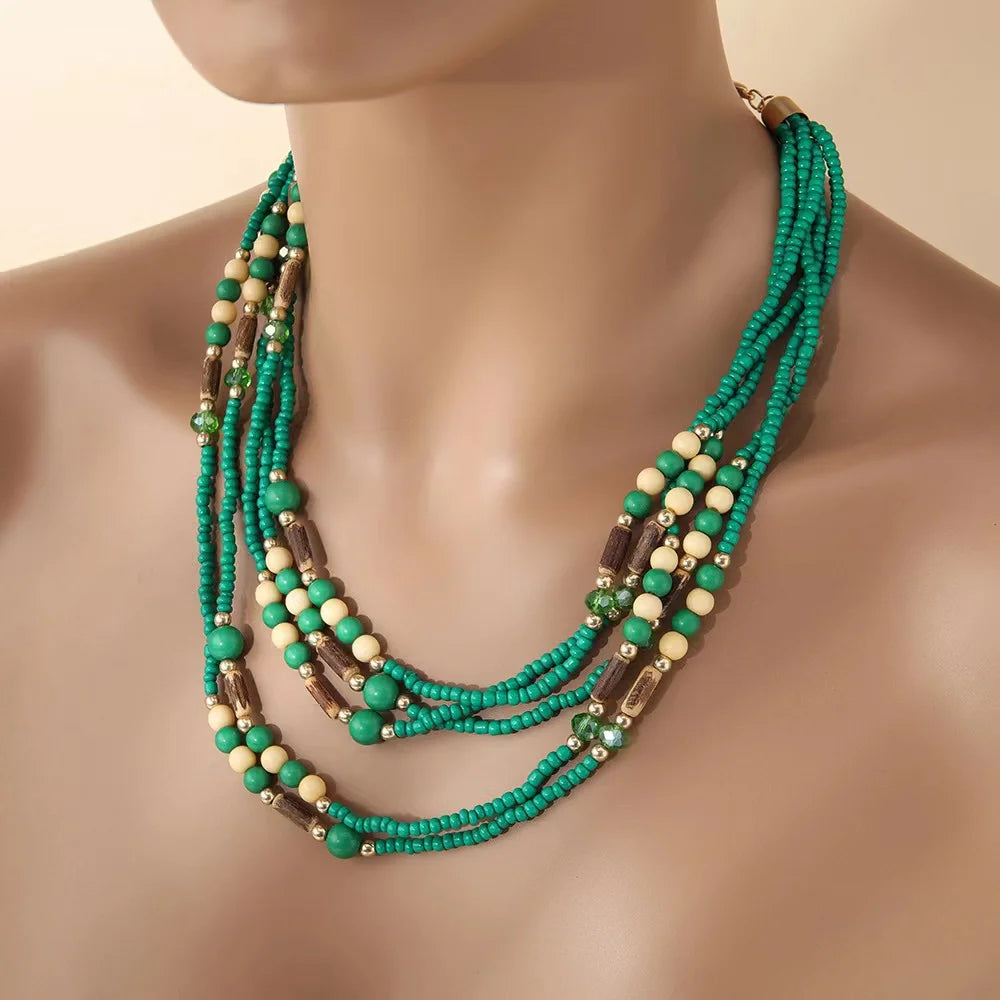 Fashion Jewelry Handmade Glass Beads Necklace Bohemia Beads Chain Choker Multi-layer Seed Bead Necklace for Women Accessories